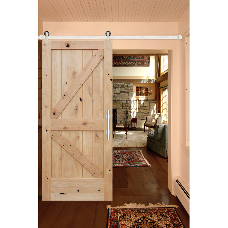 CreativeEntryways Paneled Wood Unfinished Barn Door with Installation